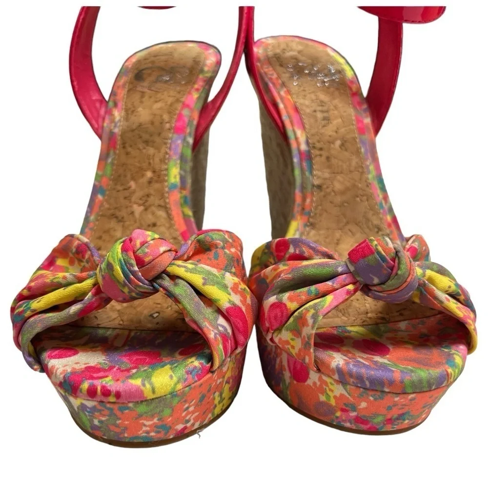 Gianni Bini Pink Floral Ankle Strap Wedge Sandal 9.5